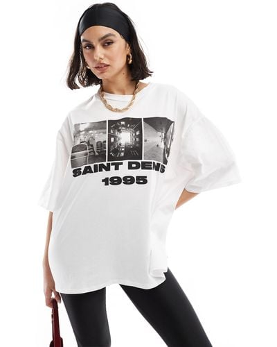 ASOS Oversized T-shirt With Saint Denis 1995 Graphic - White