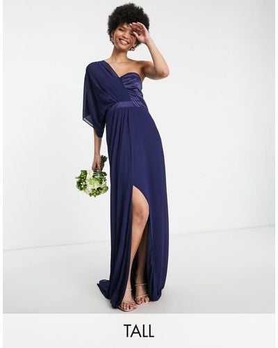 TFNC London Bridesmaid One Shoulder Chiffon Maxi Dress - Blue
