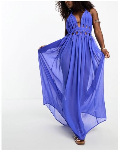 ASOS Sheer Lattice Maxi Beach Dress - Blue