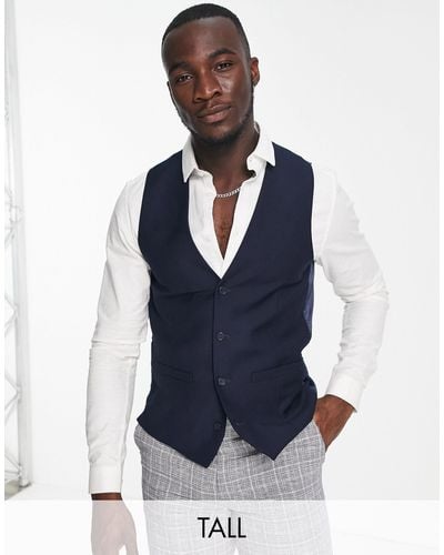 French Connection Tall Slim Fit Dinner Suit Waistcoat - Blue