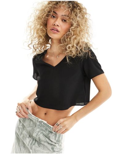Noisy May V-neck Crop Top Co-ord - Black