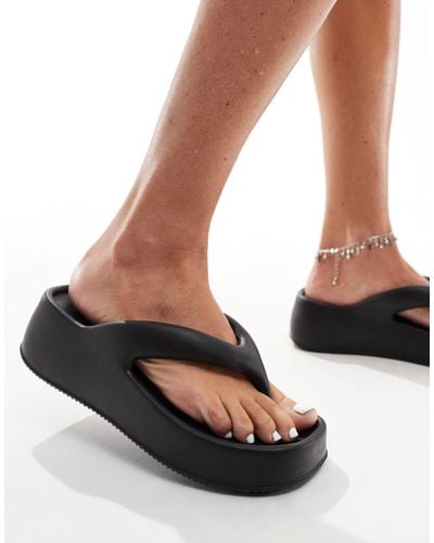 Truffle Collection Wedge Thong Toe Pool Sandals - Black