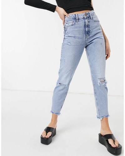 River Island Carrie Mom Ripped Jeans - Blue