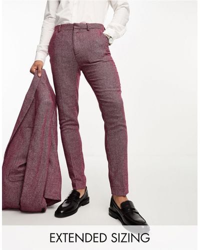 ASOS Wedding Super Skinny Wool Mix Puppytooth Suit Pants - Purple
