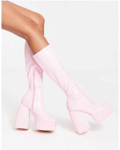 Public Desire Heartbeat Knee Boots - Pink