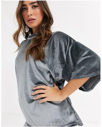 Missguided Co-ord Velvet T-shirt - Grey