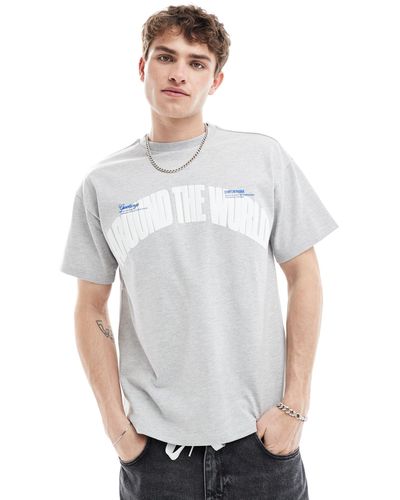Dr. Denim Trooper Relaxed Fit T-shirt With Around The World Embroidery Front Print - White