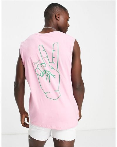 Jack & Jones Originals Oversized Vest With Peace Back Print - Pink