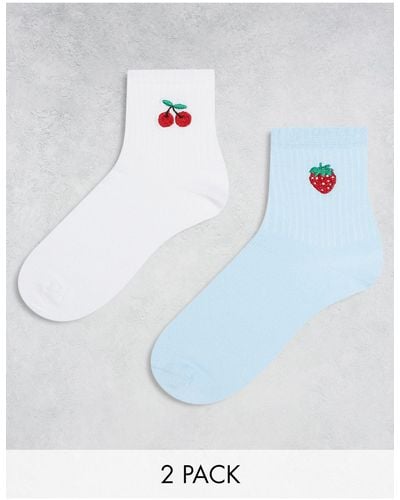 ASOS 2 Pack Fruit Embroidery Ankle Socks - White