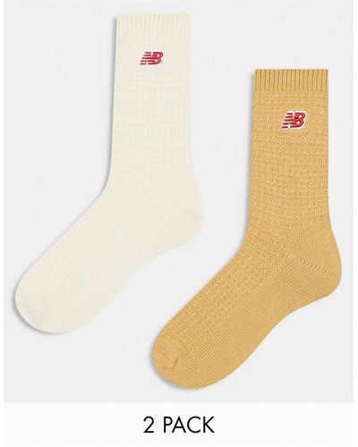New Balance Confezione da 2 paia di calzini color cuoio e beige a nido d'ape con logo ricamato - Bianco