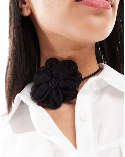 ASOS Choker Necklace With Embellished Corsage Detail - Black