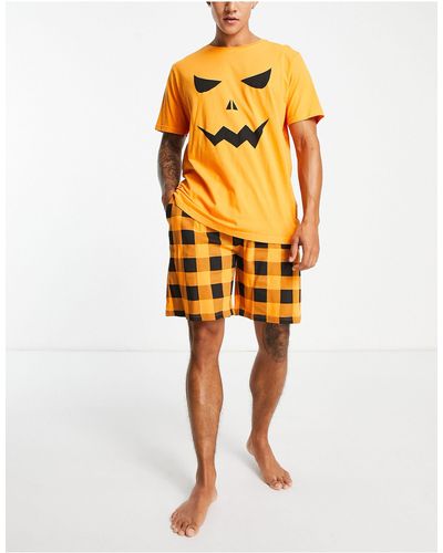 Brave Soul Halloween Pumpkin Short Pyjama Set - Orange