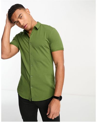New Look Muscle Fit Overhemd Van Jersey - Groen