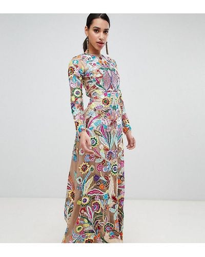 A Star Is Born Premium Allover Embroidered Maxi Dress In Multi - Multicolour