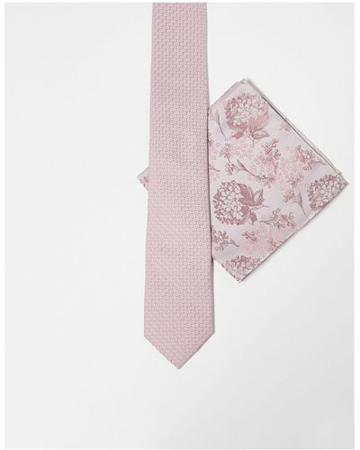 ASOS Cravate fine et pochette à fleurs - Rose