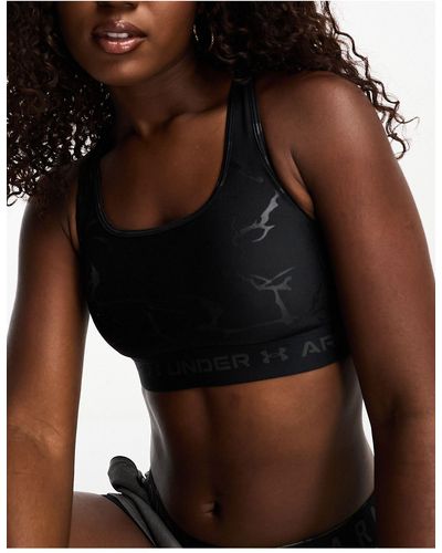 Under Armour Crossback Mid Support Emboss Bra With Graphic Print - Black