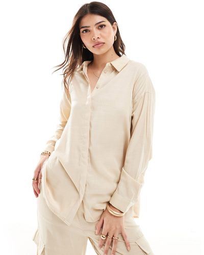 Vila Loose Fit Shirt Co-ord - Natural