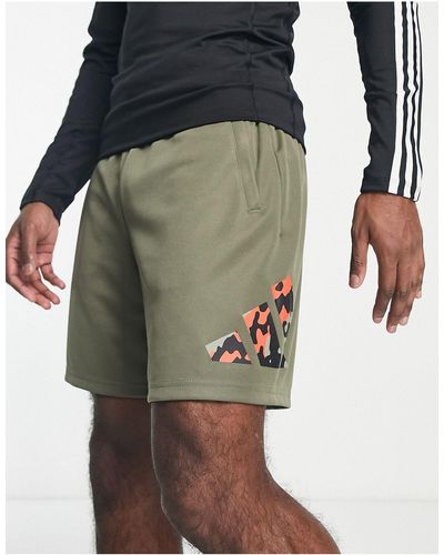 adidas Originals Adidas - Training - 7 Inch Lange Short Met 3-balkjes Met Camouflageprint - Groen