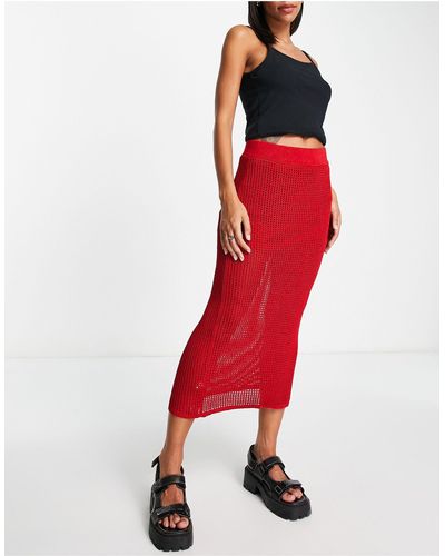 Mango Crochet Midi Skirt - Red