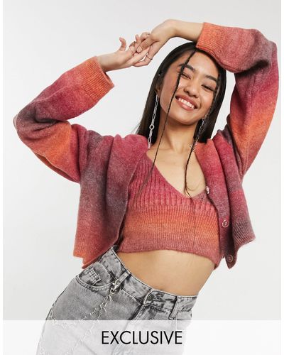 Collusion Knitted Space Dye Cardigan Co-ord - Red