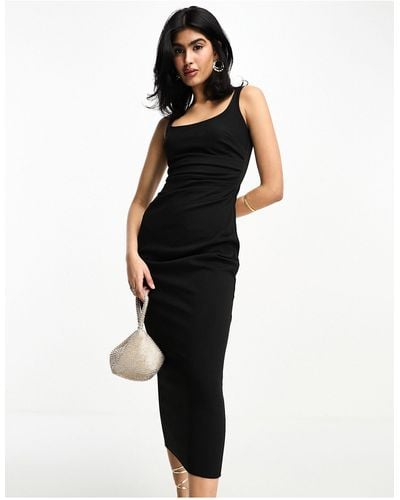 ASOS Square Neck Cami Midi Dress With Ruched Drape Detail - Black