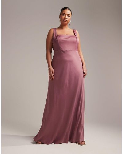 ASOS Asos Design Bridesmaid Curve Satin Square Neck Maxi Dress - Pink