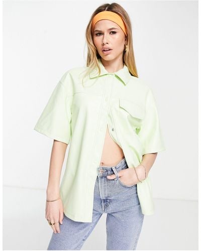 TOPSHOP Faux Leather Short Sleeve Shirt - Green