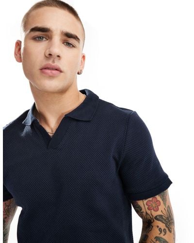 Brave Soul Heavyweight Textured Polo - Blue