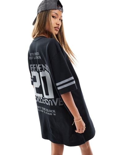 ASOS Oversized T-shirt Dress With Stacked Back Graphic - Blue