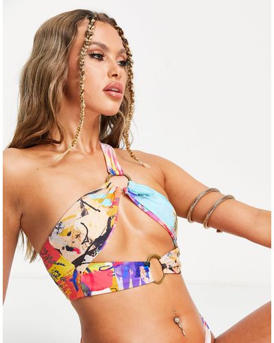 Jaded London – bikinioberteil mit zierausschnitt, neckholder und mehrfarbigem print