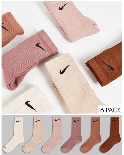 Nike Everyday plus - confezione da 6 paia di calzini marroni - Rosa