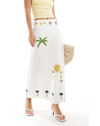 Never Fully Dressed Jaspre Embroidered Midi Skirt - White
