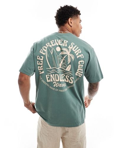 Only & Sons Relaxed Fit T-shirt With Surf Club Back Print - Green