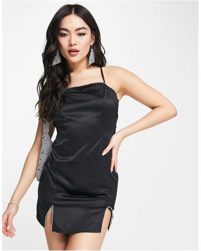 AsYou Satijnen Cami-jurk Met Split - Zwart