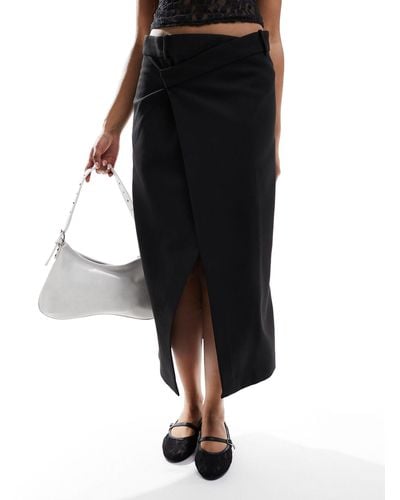 Mango Wrap Tailored Midi Skirt - Black