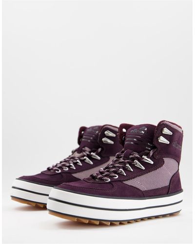 Ellesse Alzano Flatform Leather Lace Up Sneakers - Purple