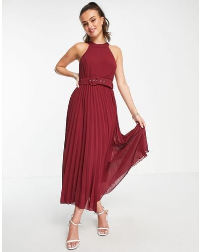 Style Cheat High Neck Pleated Midaxi Dress - Red