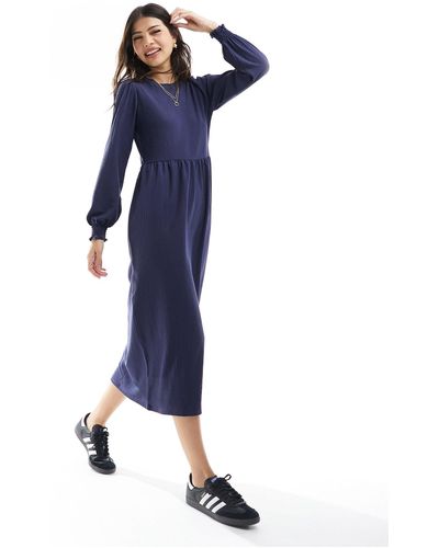 New Look Crinkle Smock Midi Dress - Blue