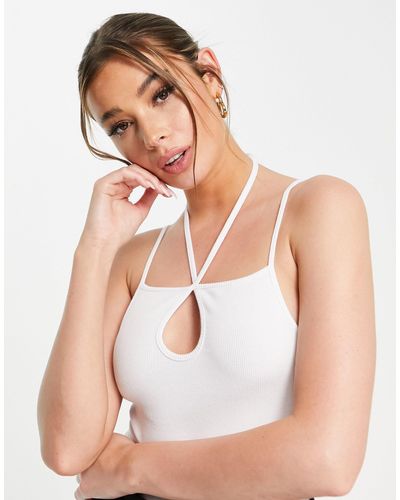 ASOS Bodysuit With High Neck And Keyhole - White