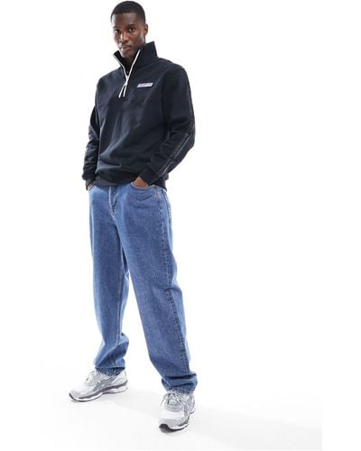 Napapijri Grober - giacca nera con cappuccio, zip corta e fettuccia con logo - Blu
