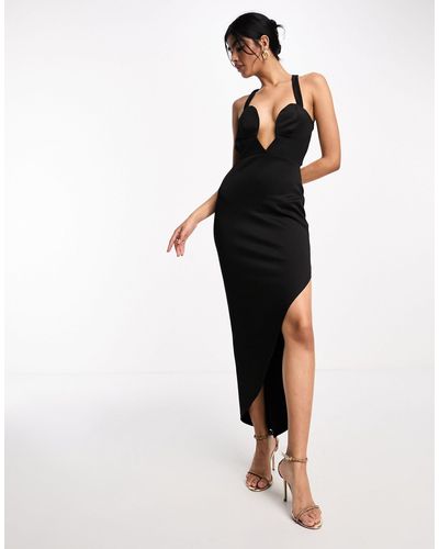 ASOS Vestido midi minimalista con detalle retorcido en la parte trasera y aro - Negro