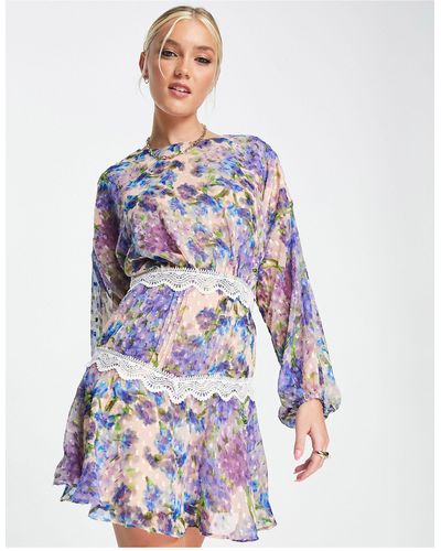 Hope & Ivy Tomasina Print Mini Dress With Long Sleeves - Purple
