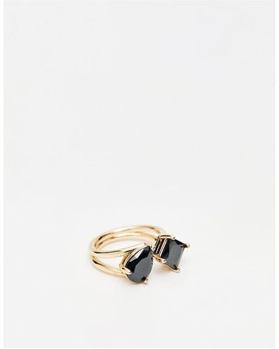 ASOS Open Ring With Split Band And Black Stones - White
