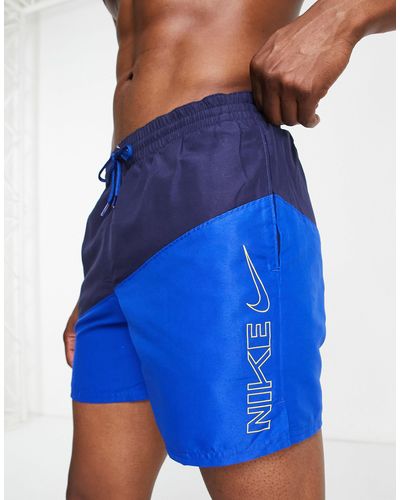 Nike 5 Inch Diagonal Colour Block Swim Shorts - Blue