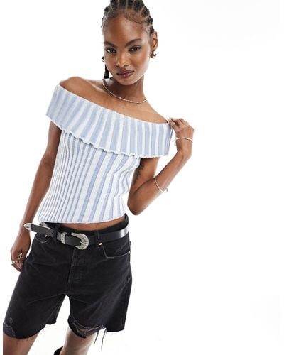 Reclaimed (vintage) Asymmetrical Off Shoulder Knitted Top - White