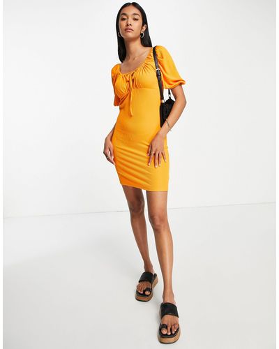 Vero Moda Jersey Mini Dress With Tie Front - Orange