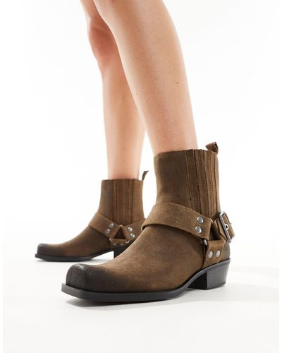 Pull&Bear – braune ankle-boots mit seitlichen schnallendetail