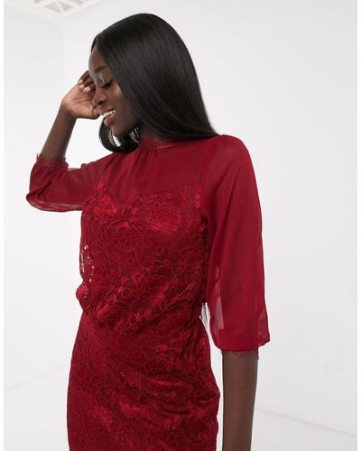 Oasis Lace Midi Dress - Red