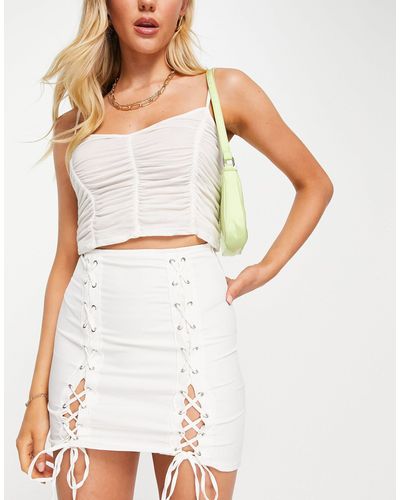 Rebellious Fashion Lace Up Mini Skirt - White