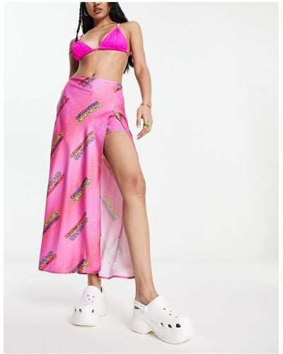 Collusion Split Detail Printed Midi Skort - Pink